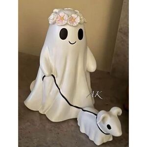 Goblin & Ghoul Ghost Walking Dog Statue (with Flower Crown)